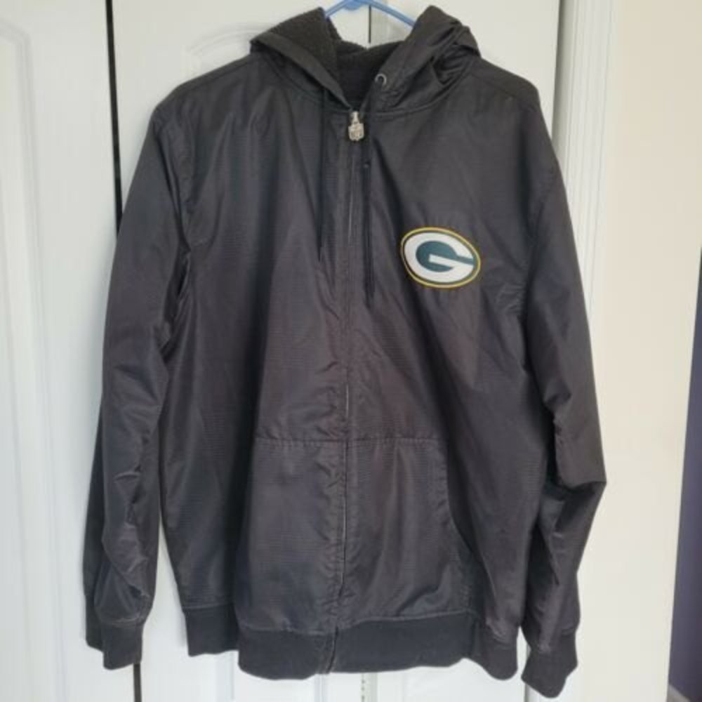 Green Bay Packers Proline Jacket Mens SIZE MEDIUM Fleece lined Hooded Full Zip